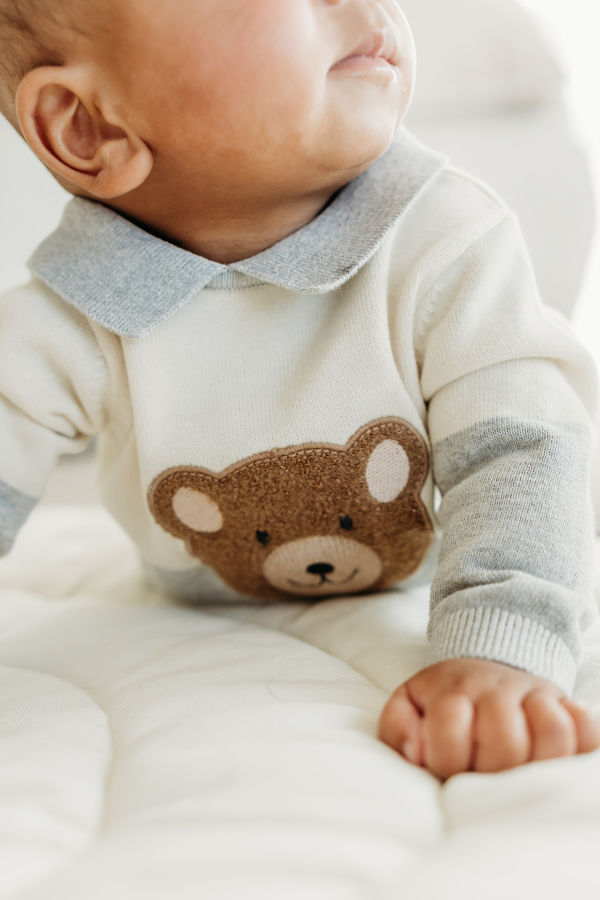 Viverano Organics Cuddly Bear Applique Collar Knit Sweater