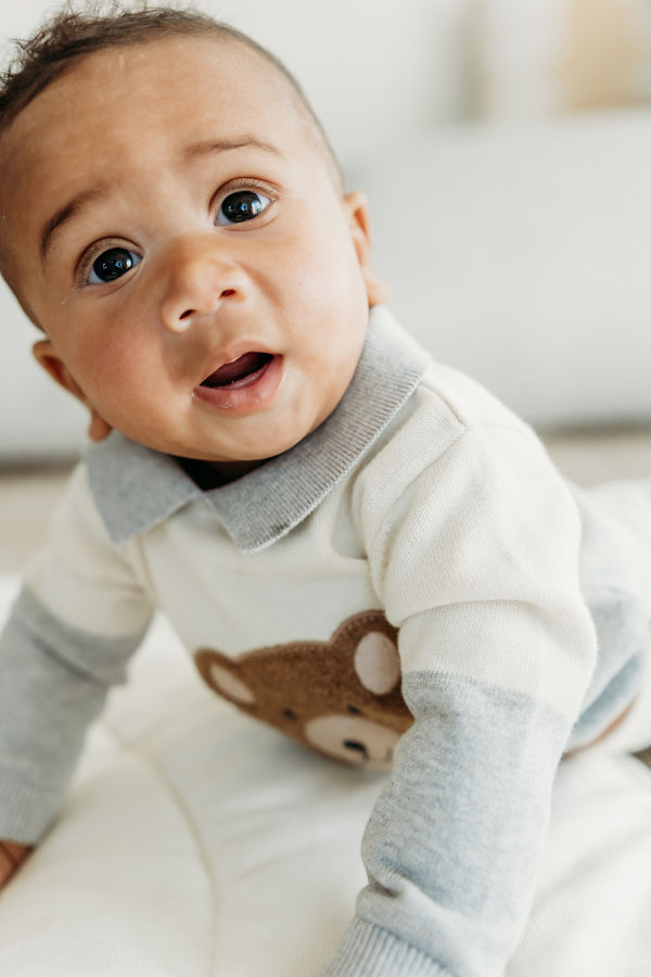 Viverano Organics Cuddly Bear Applique Collar Knit Sweater