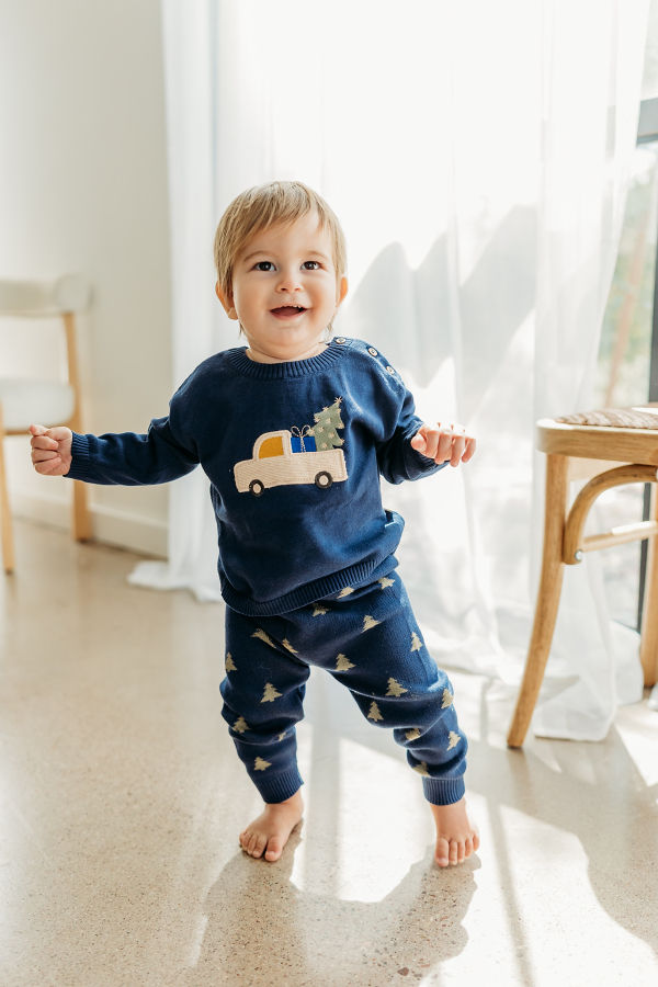 Viverano Organics Jolly Truck Applique Sweater Pant Set