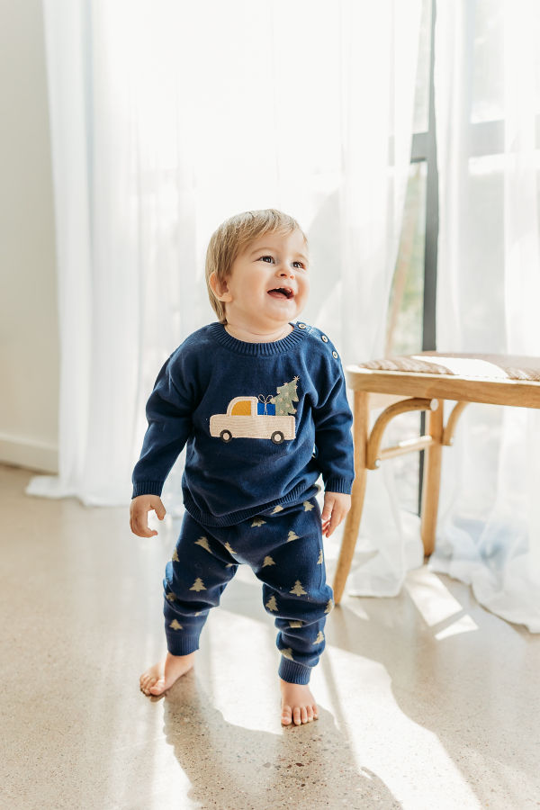 Viverano Organics Jolly Truck Applique Sweater Pant Set
