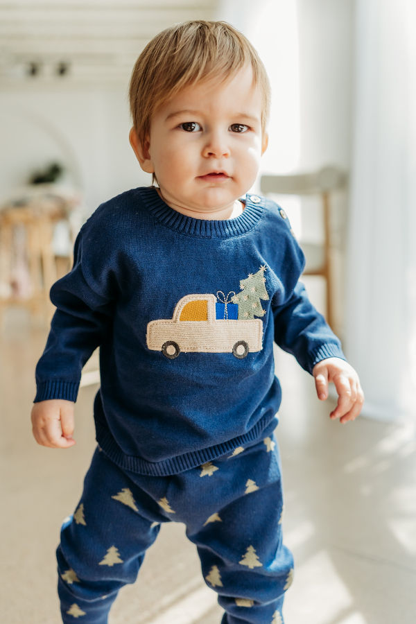 Viverano Organics Jolly Truck Applique Sweater Pant Set