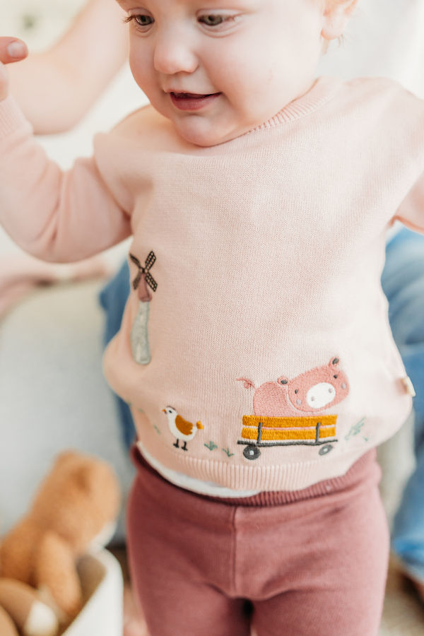 Viverano Organics Farm Windmill Applique Knit Sweater