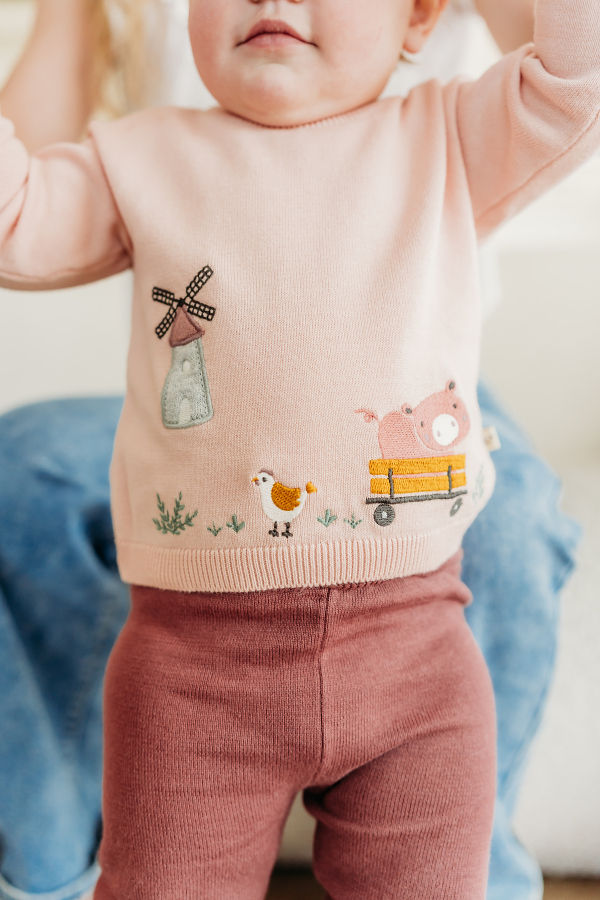 Viverano Organics Farm Windmill Applique Knit Sweater