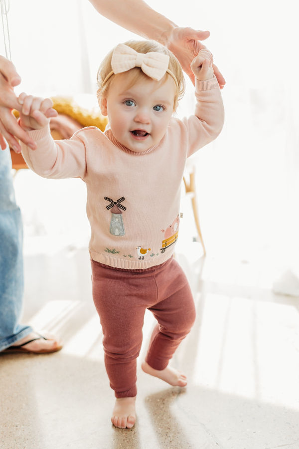 Viverano Organics Farm Windmill Applique Knit Sweater