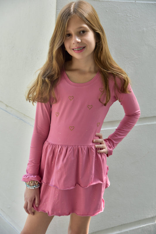 Area Code 407 Angela Metallic Hearts 2 Tier Dress