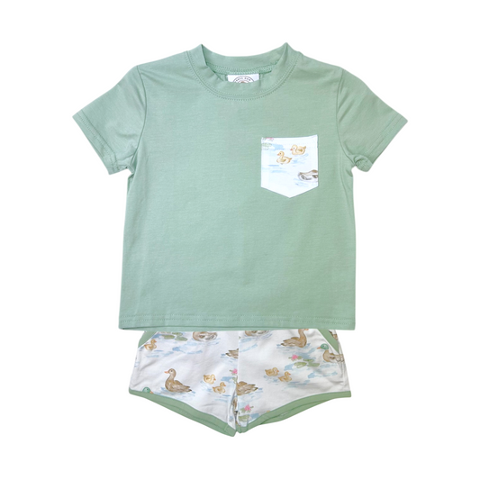 Cypress Row Darling Ducks Play Pocket Short Set