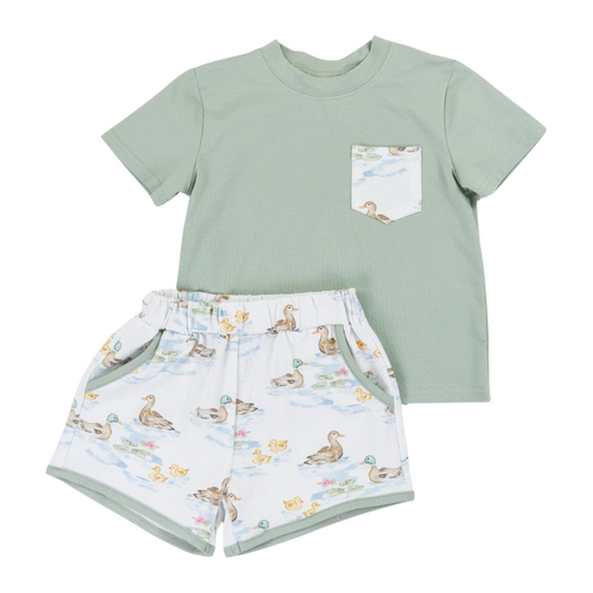 Cypress Row Darling Ducks Play Pocket Short Set