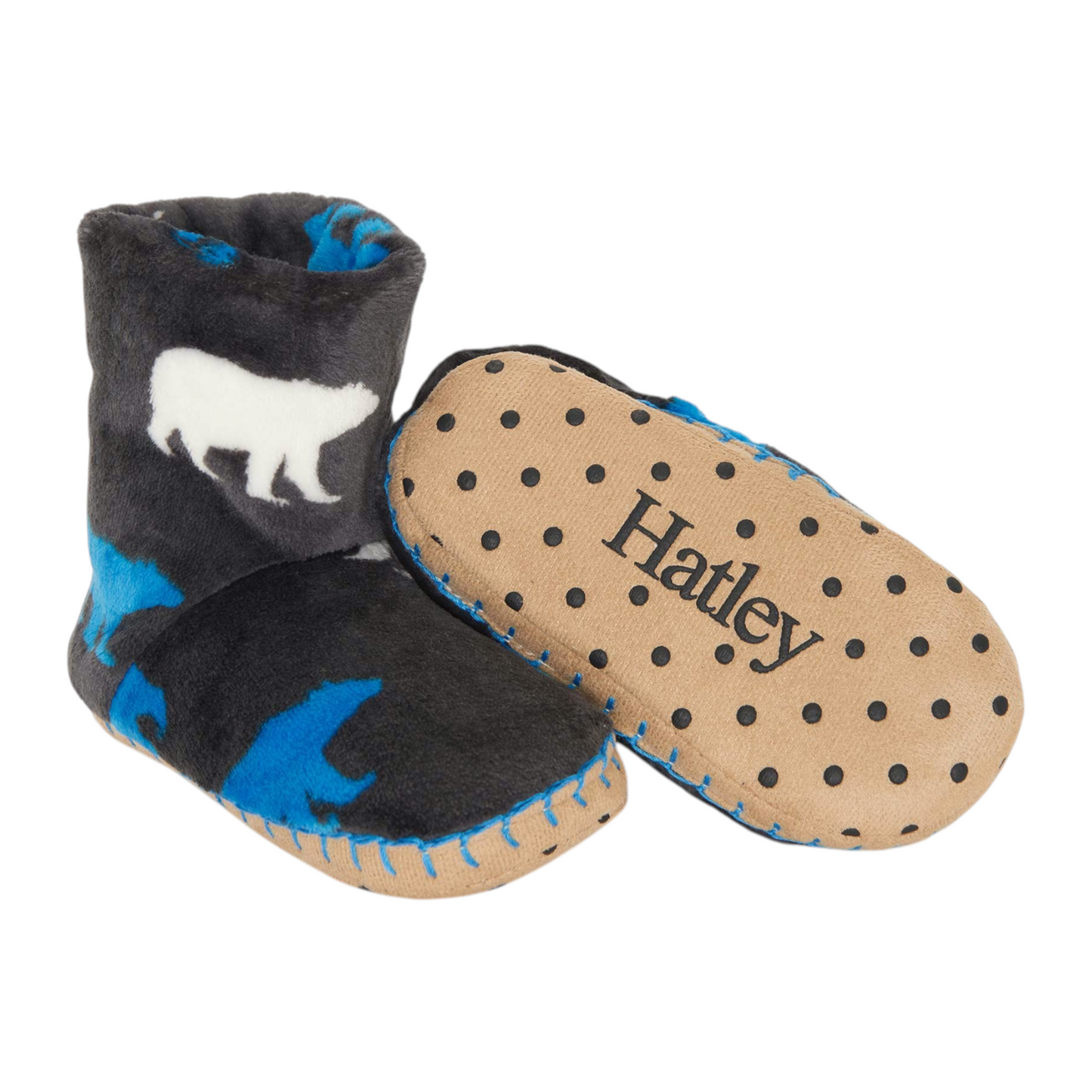 Hatley Polar Bear Silhouette Fuzzy Fleece Slippers