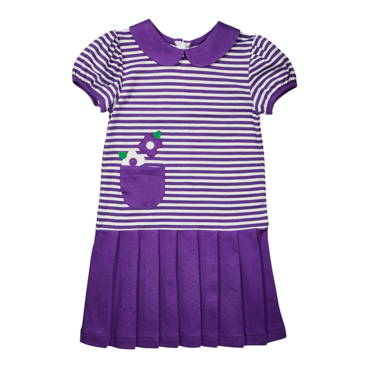 Florence Eiseman Stripe Knit Pleated Dress With Flowers