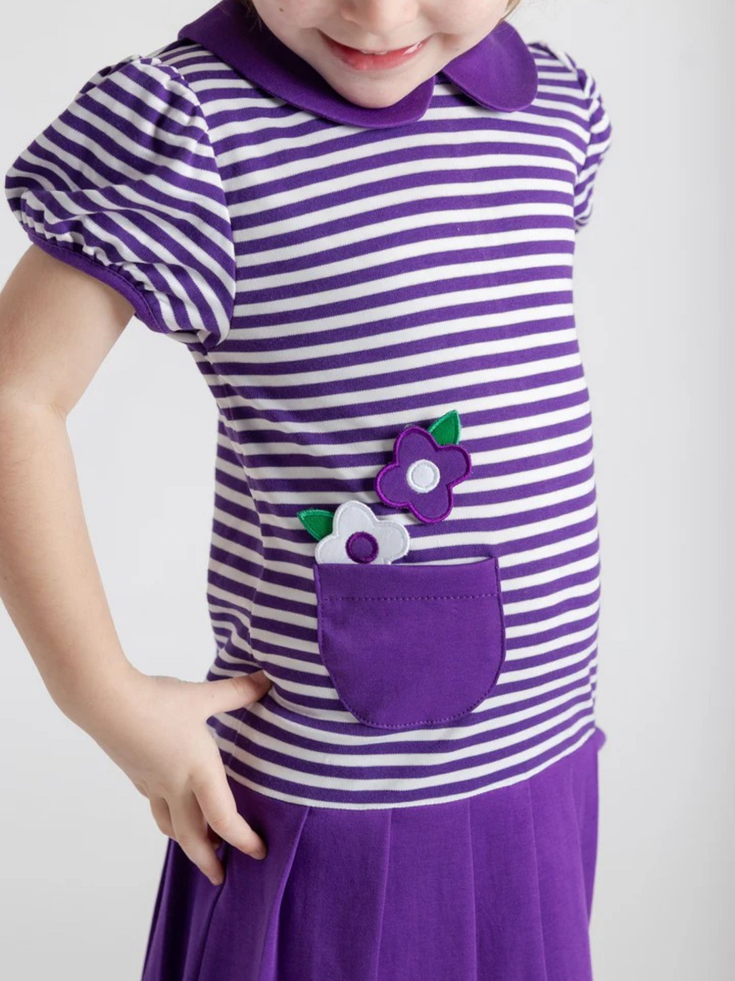 Florence Eiseman Stripe Knit Pleated Dress With Flowers