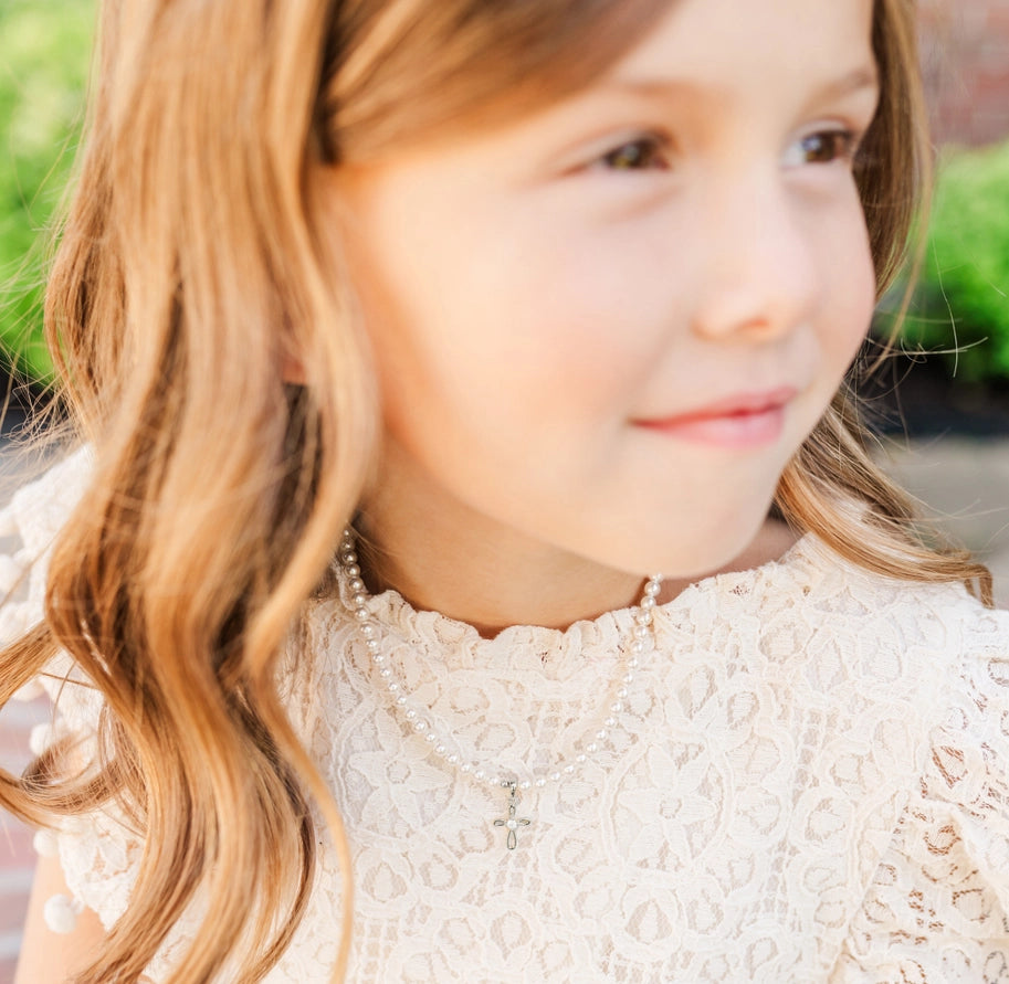 Cherished Moments Sterling Silver First Communion Pearl With Cross Necklace