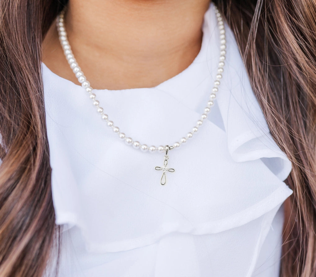Cherished Moments Sterling Silver First Communion Pearl With Cross Necklace