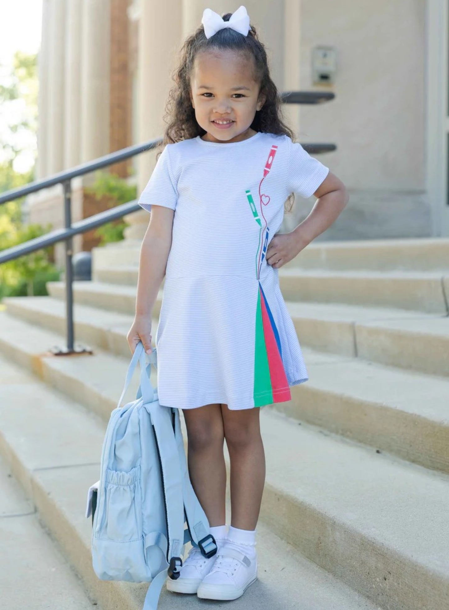 Florence Eiseman Stripe Knit Dress With Applique Crayons
