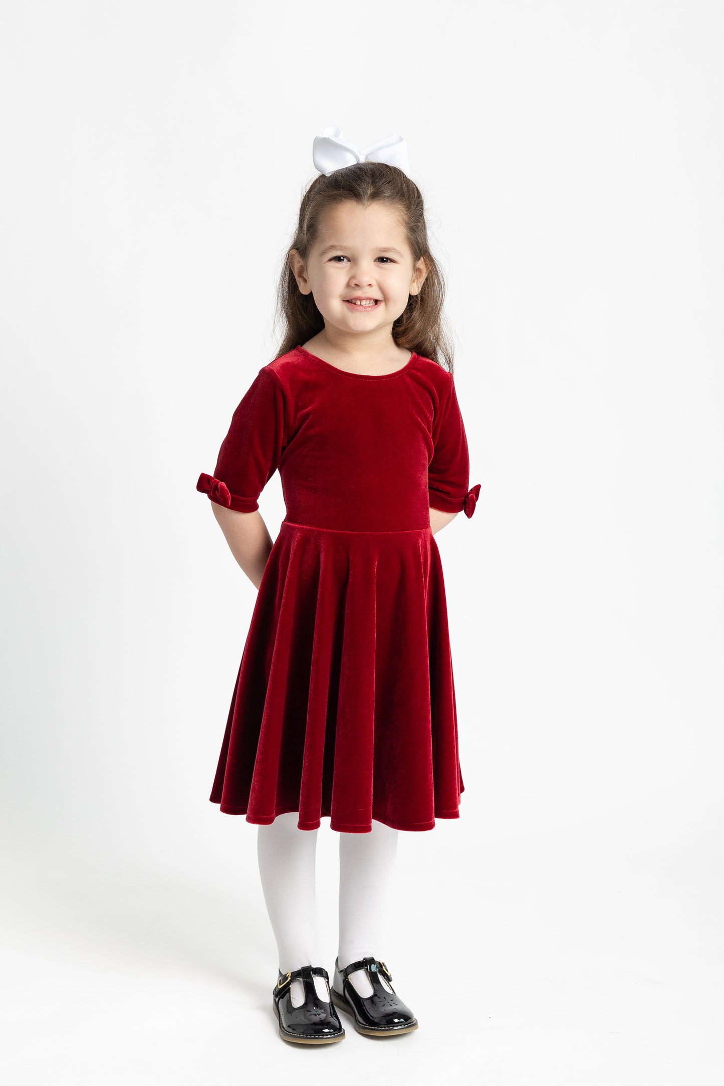 Florence Eiseman Stretch Velvet Dress With Sleeve Bows