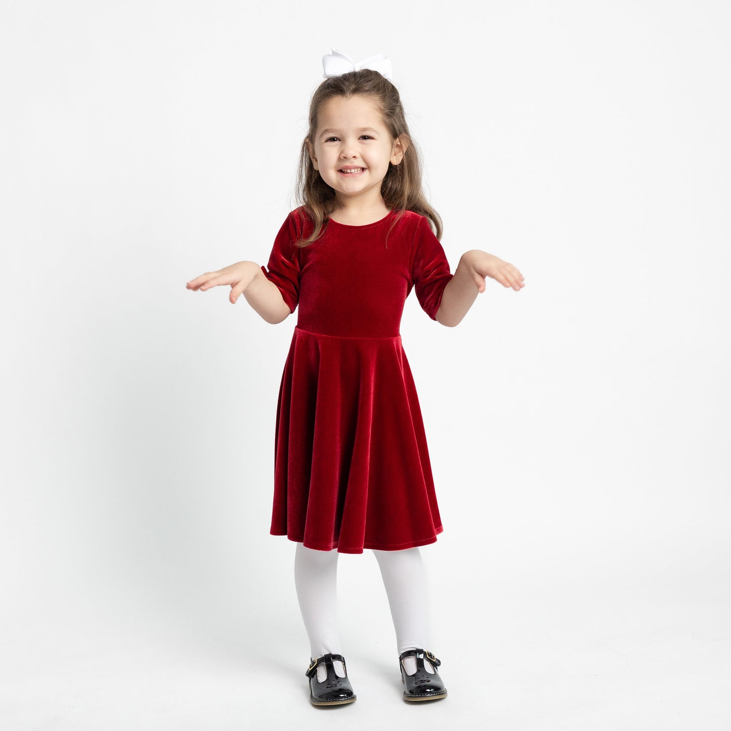 Florence Eiseman Stretch Velvet Dress With Sleeve Bows