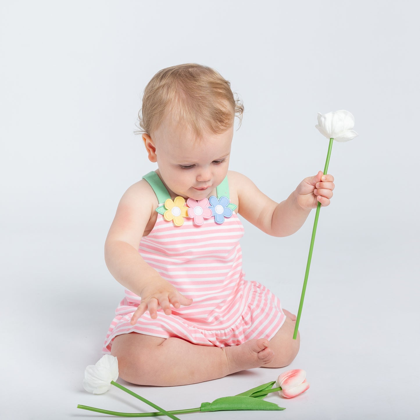 Florence Eiseman Stripe Knit Dress With Flowers