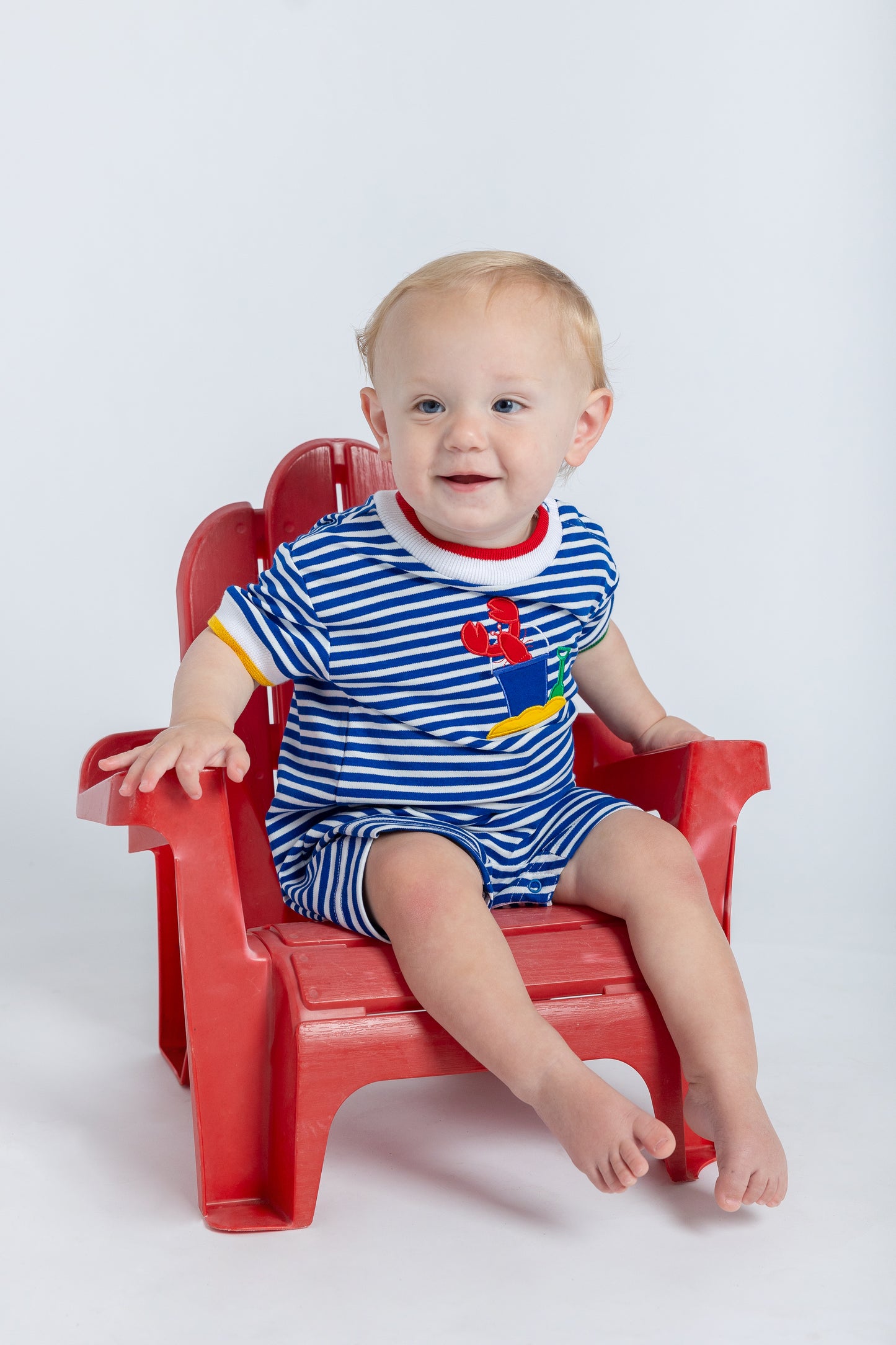 Florence Eiseman Stripe Knit Shortall With Lobster & Sand Toys