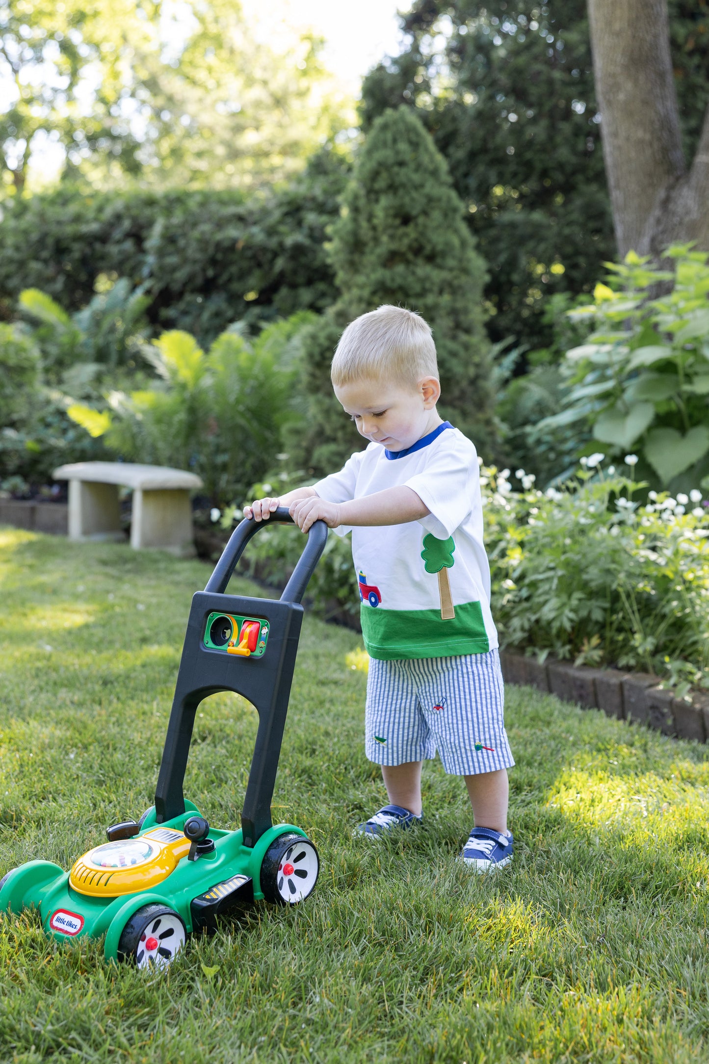 Florence Eiseman Lawn Mower Embroidered Seersucker Shorts