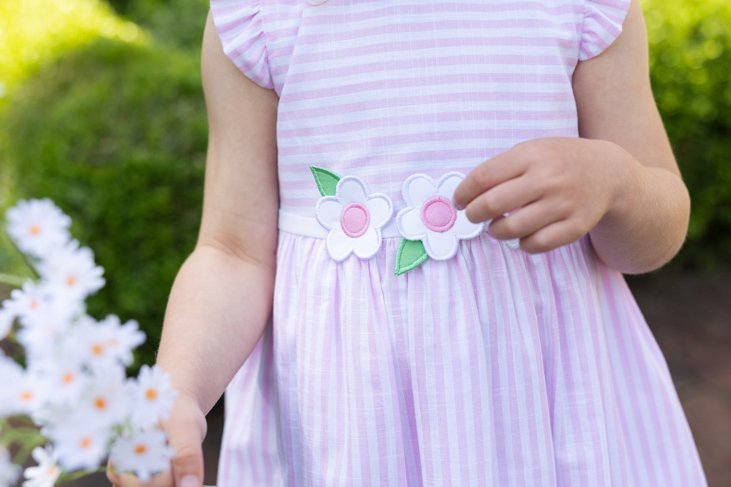 Florence Eiseman Linen-look Stripe Dress With Flowers