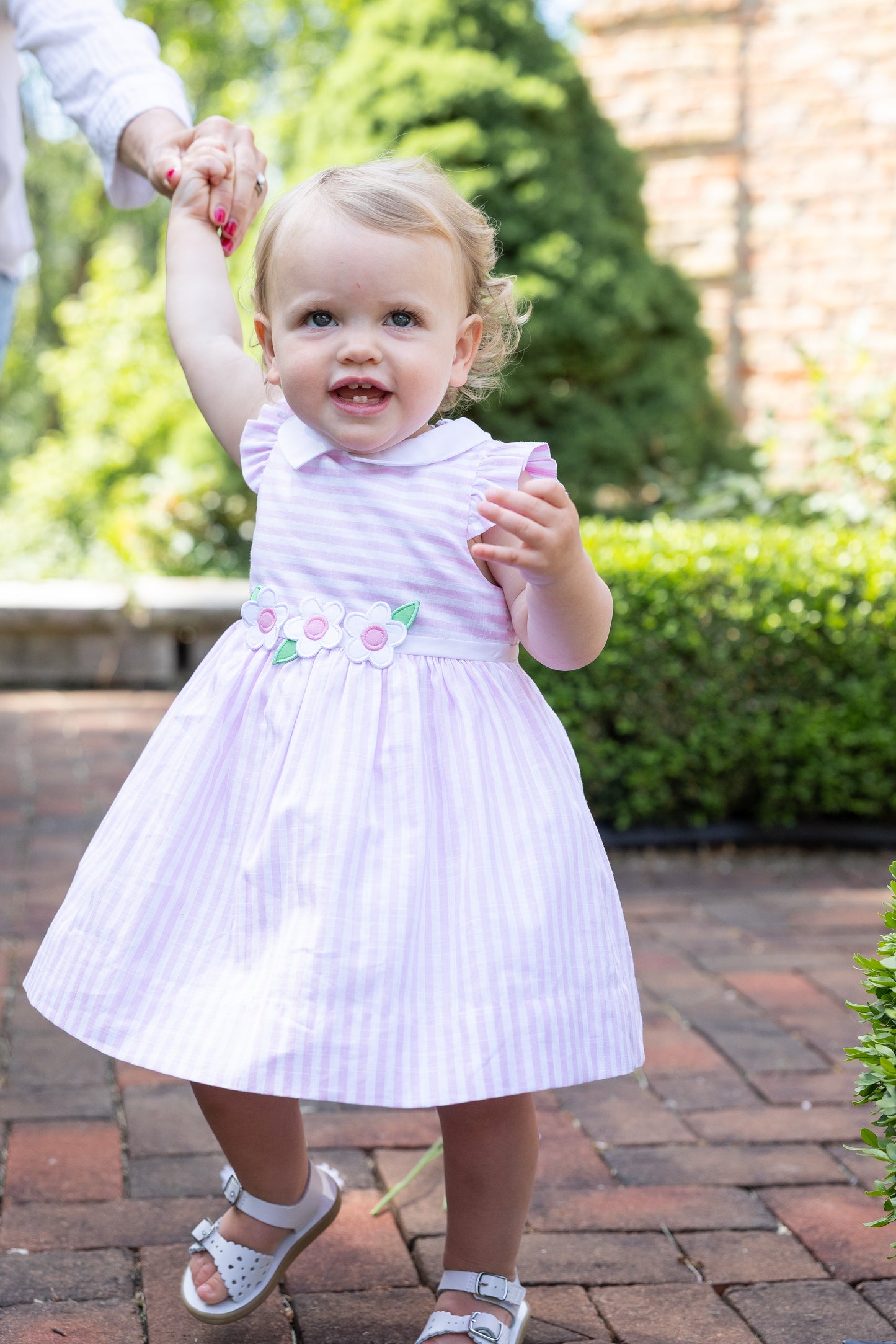 Florence Eiseman Linen-look Stripe Dress With Flowers