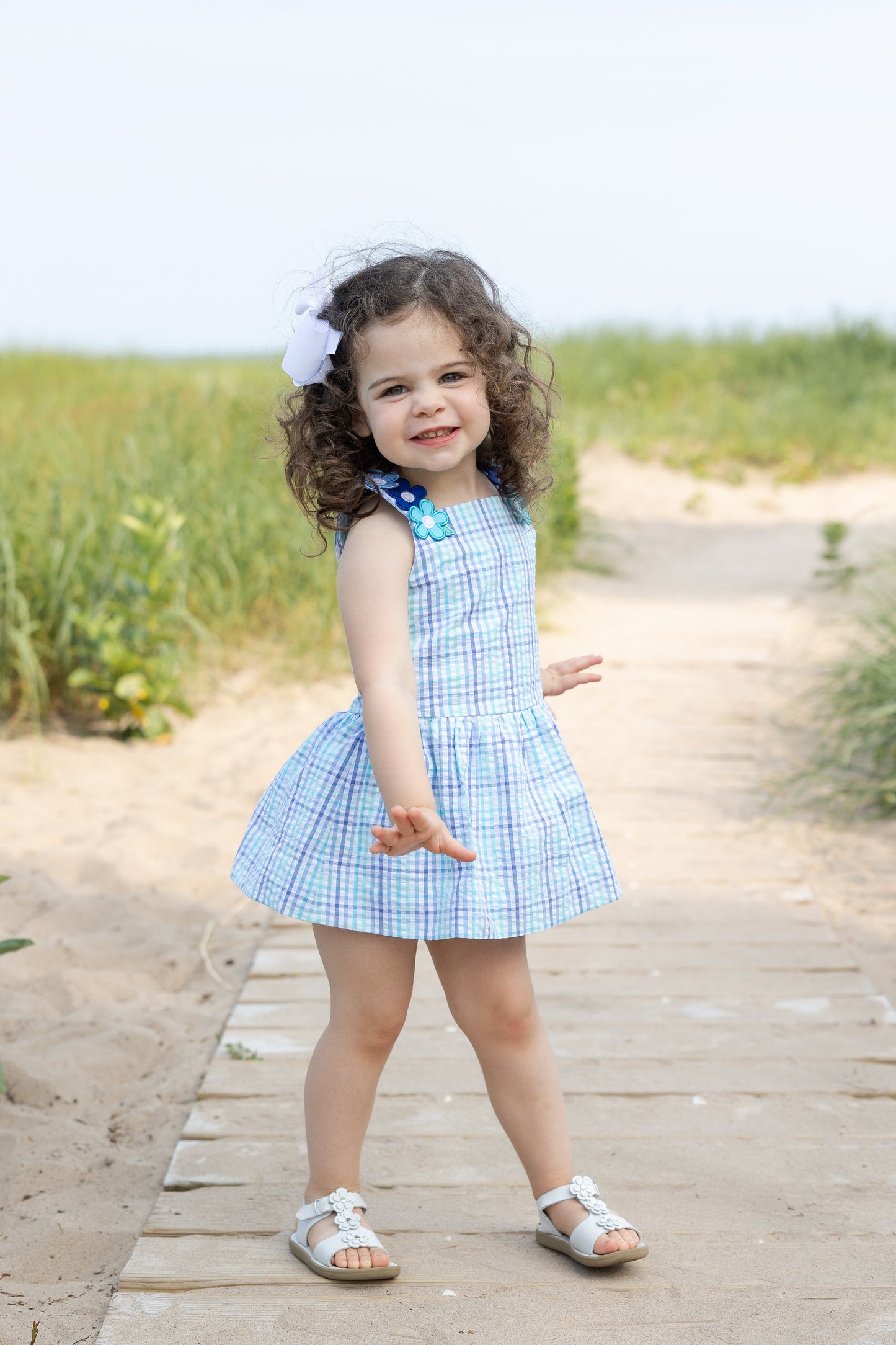 Florence Eiseman Plaid Seersucker Dress With Flowers