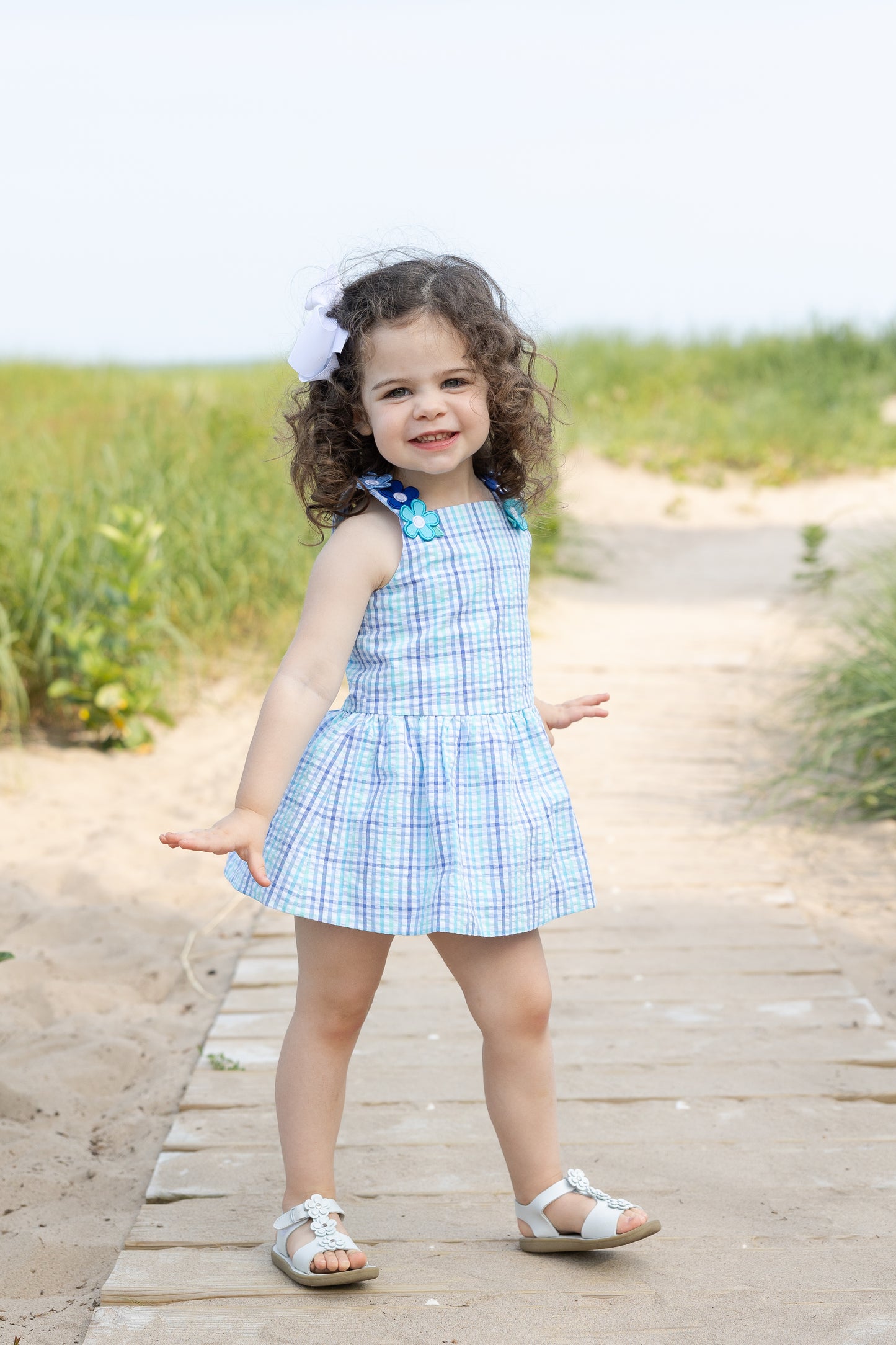 Florence Eiseman Plaid Seersucker Dress With Flowers