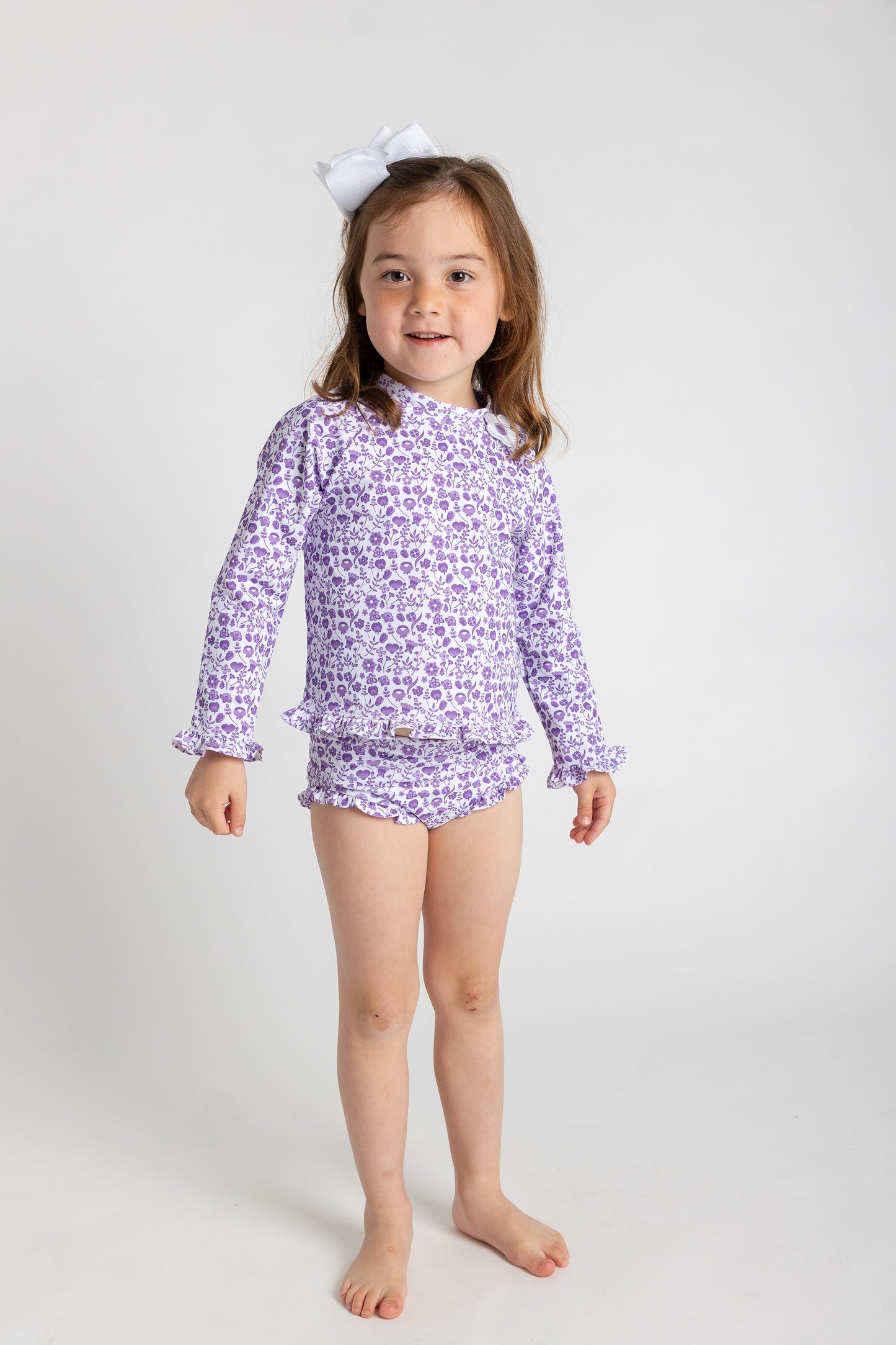 Florence Eiseman Floral Print Rash Guard Swimsuit With Ruffle