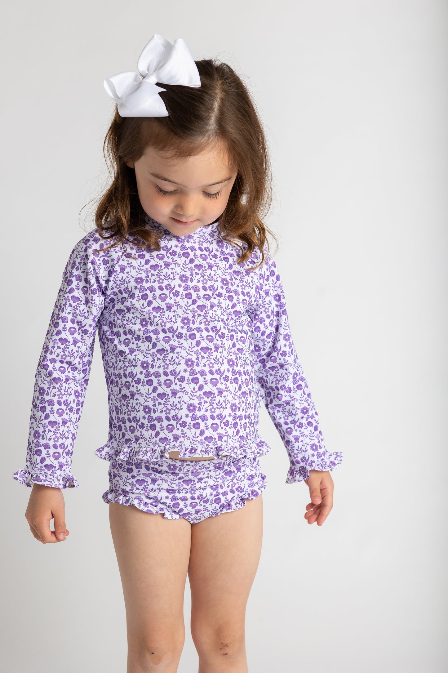 Florence Eiseman Floral Print Rash Guard Swimsuit With Ruffle