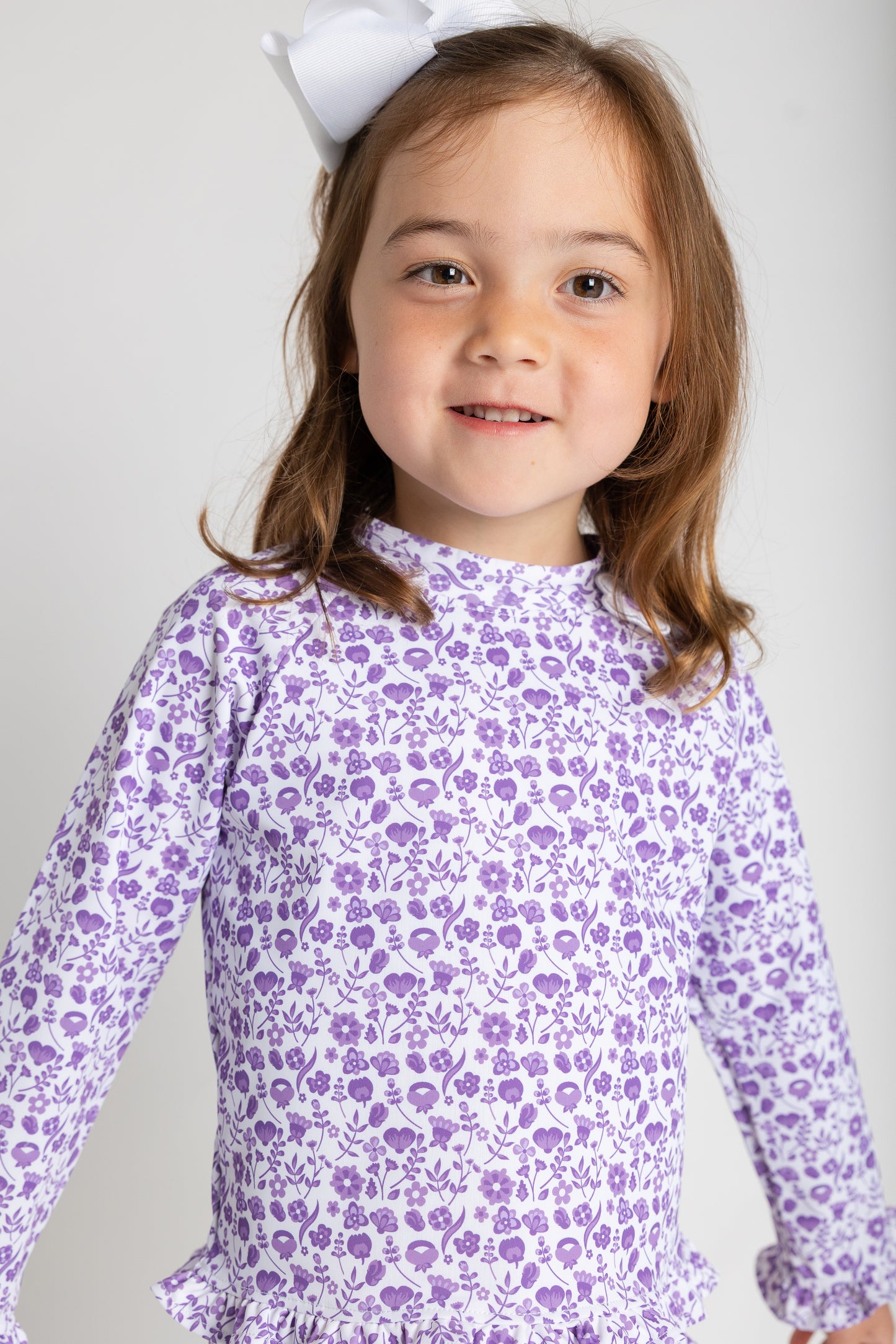 Florence Eiseman Floral Print Rash Guard Swimsuit With Ruffle