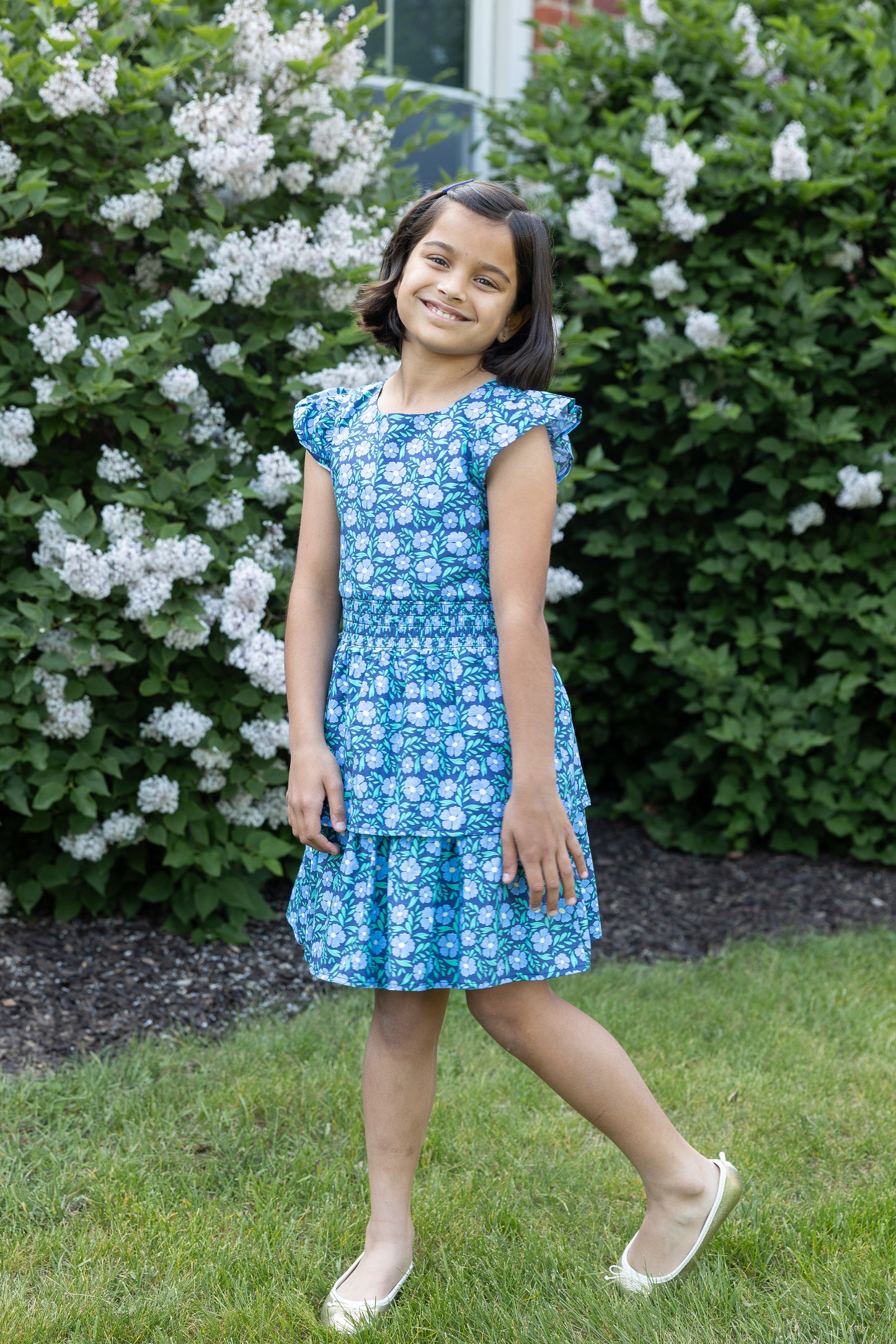 Florence Eiseman Floral Print Dress With Waist Ruching