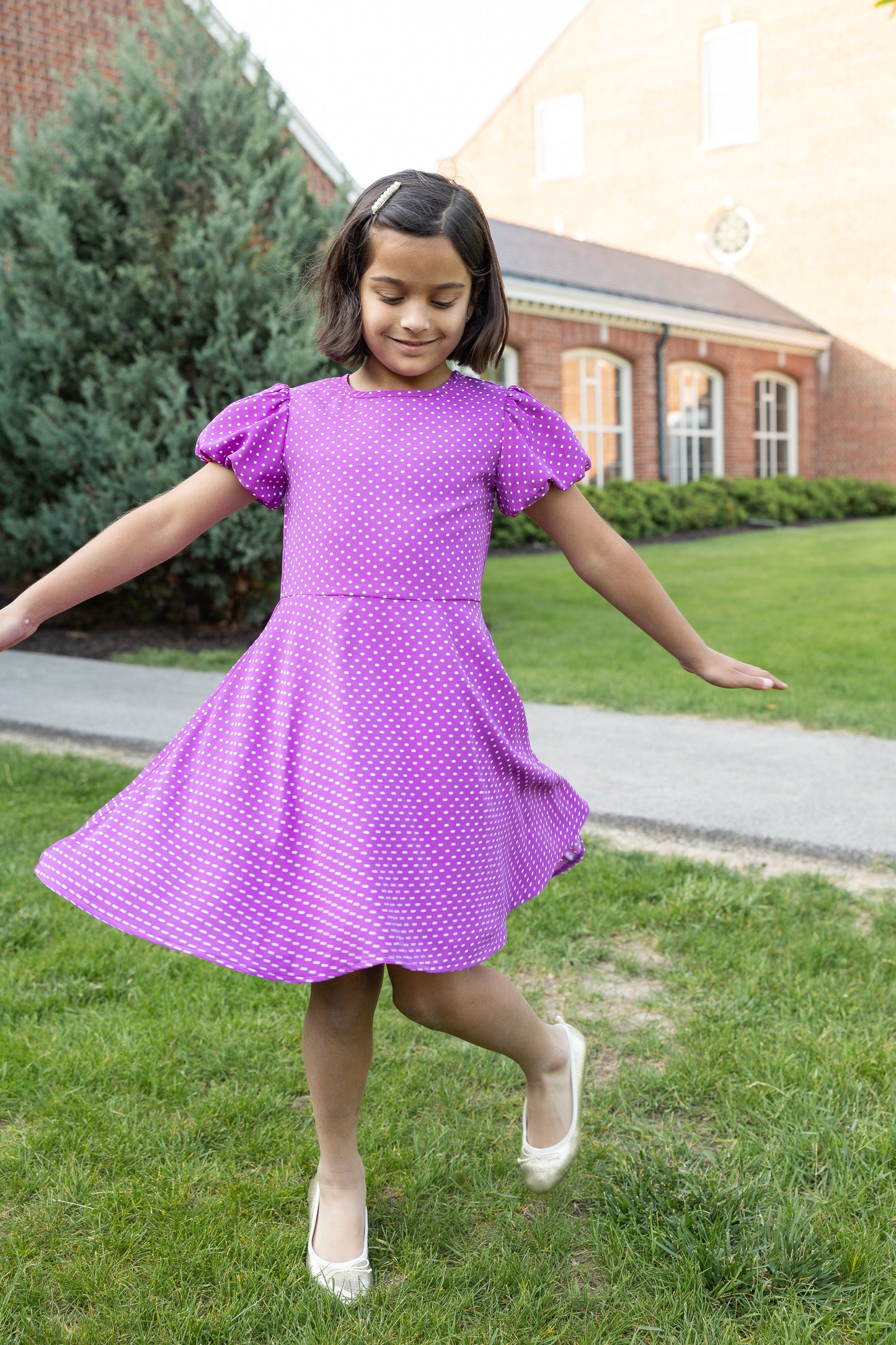 Florence Eiseman Polka Dot Dress With Bubble Sleeves