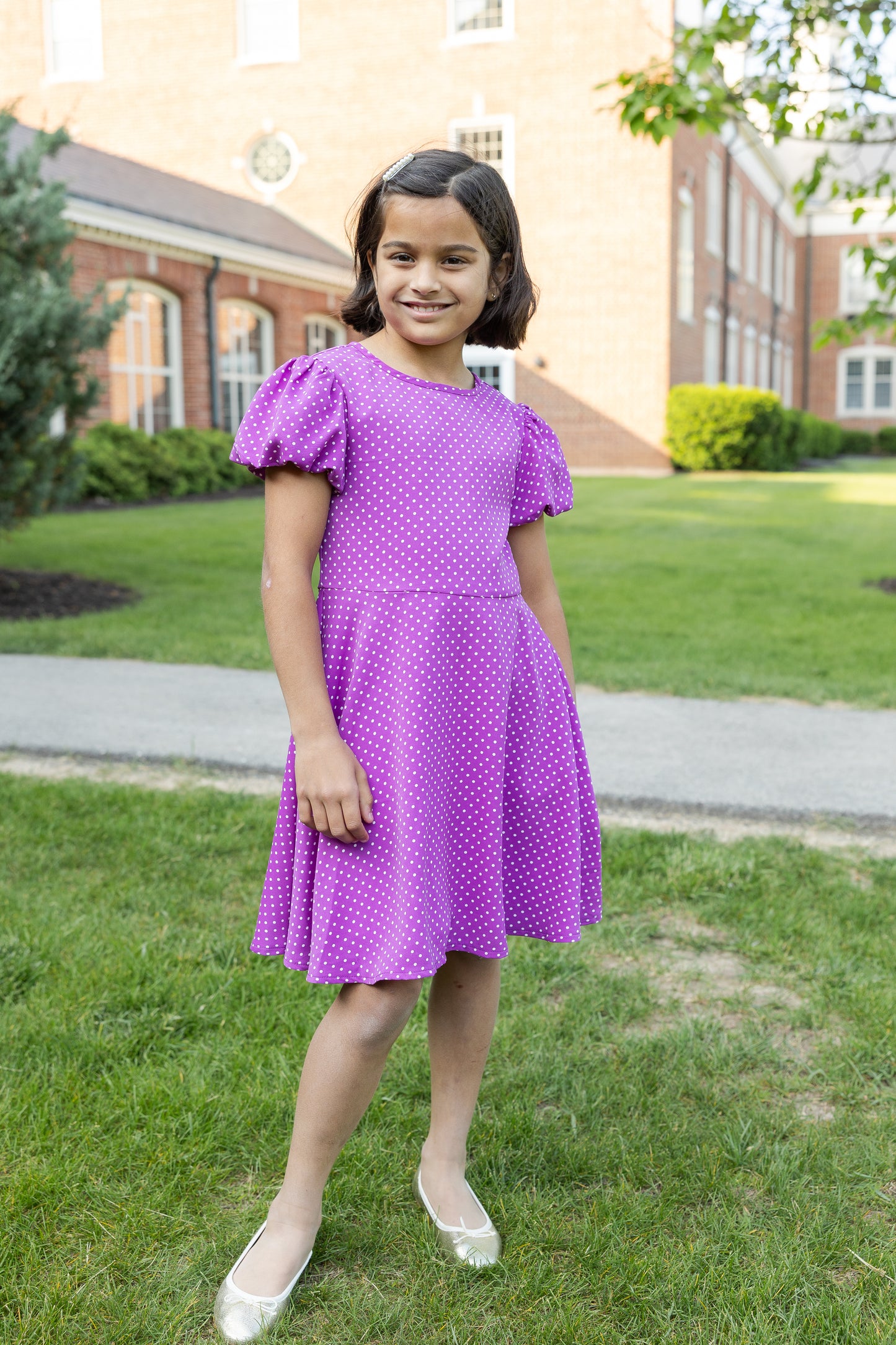 Florence Eiseman Polka Dot Dress With Bubble Sleeves