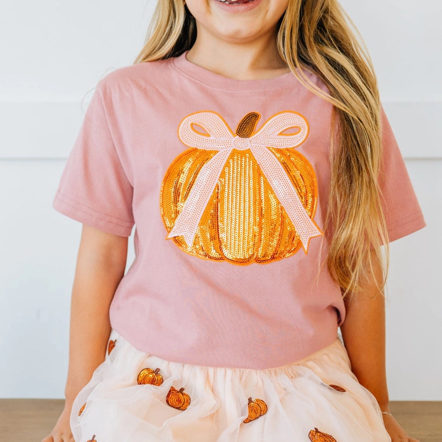 Sweet Wink Coquette Pumpkin Sequin Patch T-Shirt