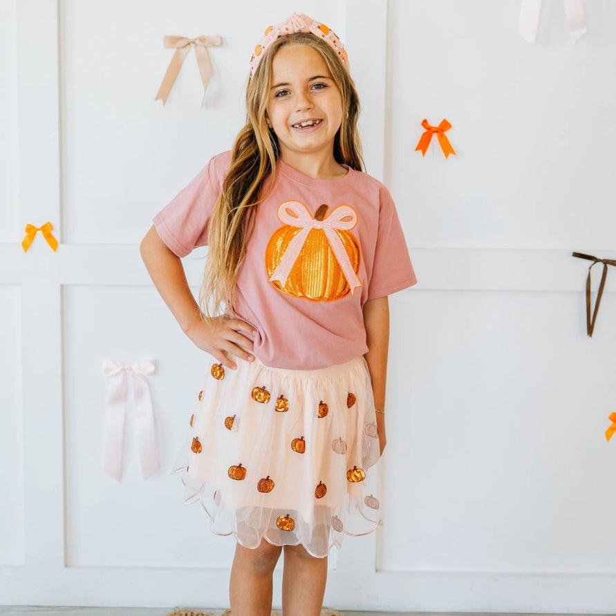 Sweet Wink Coquette Pumpkin Sequin Patch T-Shirt