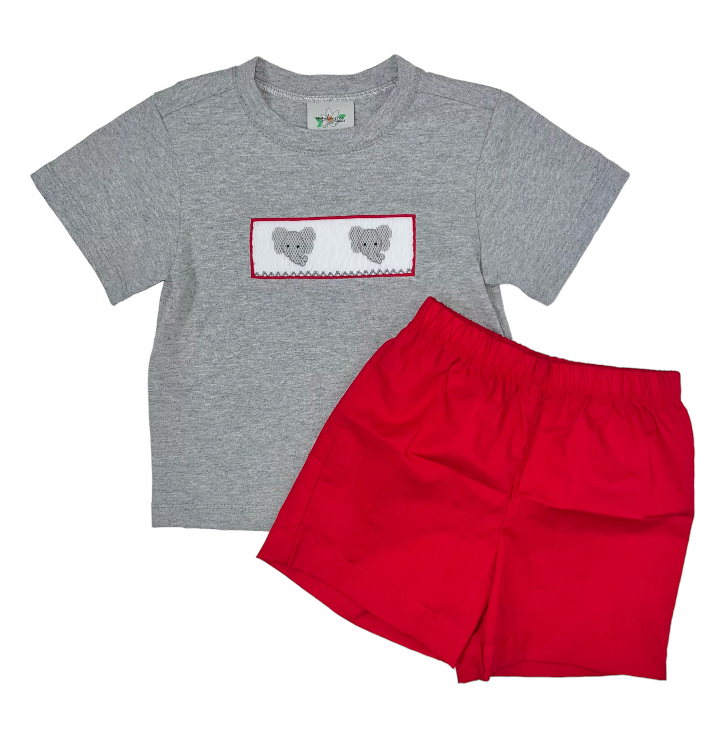 Magnolia Steel Smocked Elephant Short Set