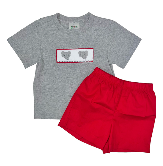 Magnolia Steel Smocked Elephant Short Set