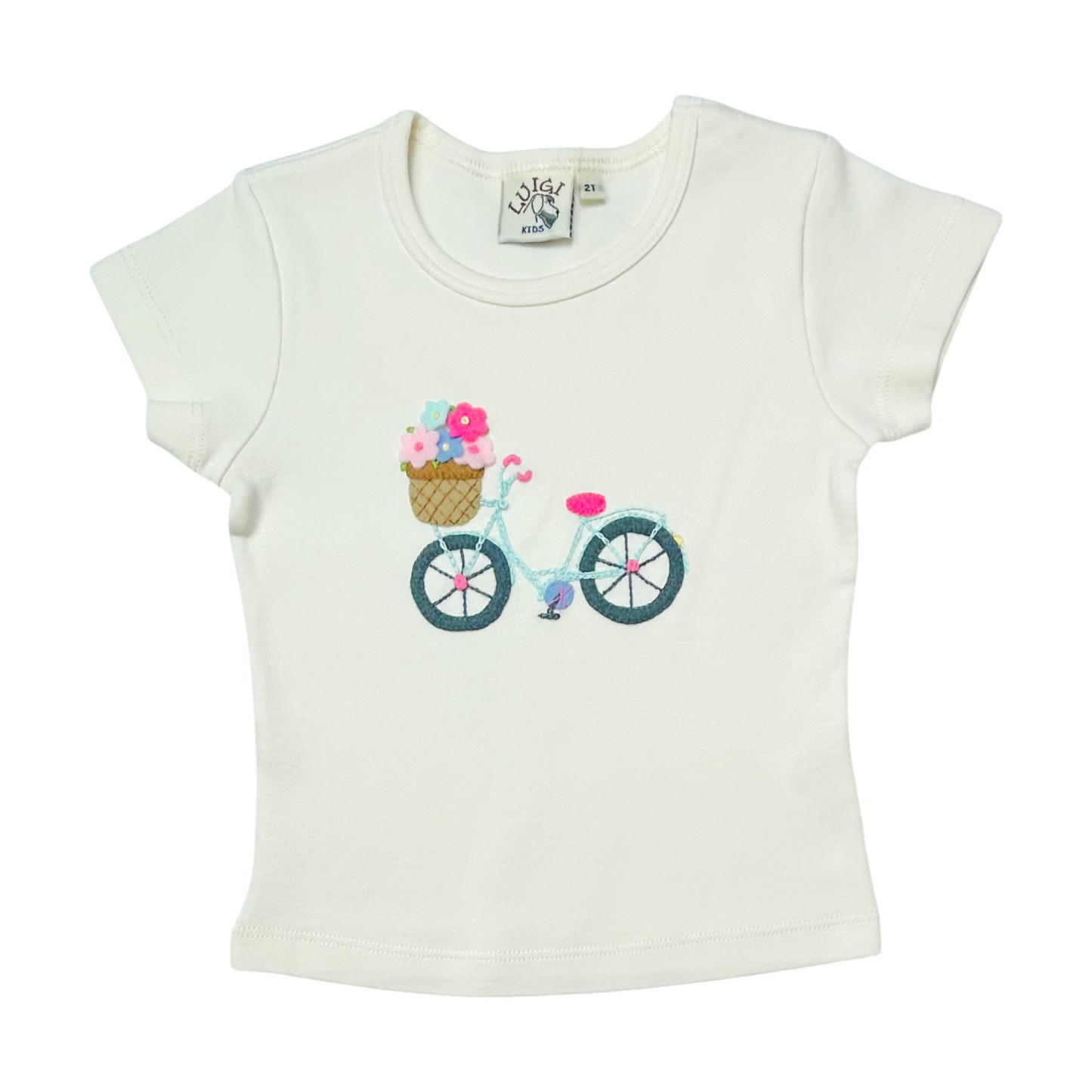 Luigi Bike With Flowers Cap Sleeve Applique Top