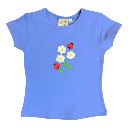 Luigi Daisies With Ladybugs Applique Capsleeve Tee