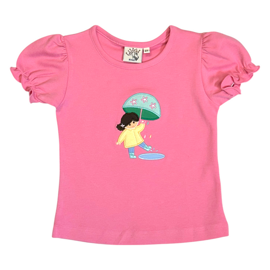 Luigi Girl In The Rain Applique Cap Sleeve Tee