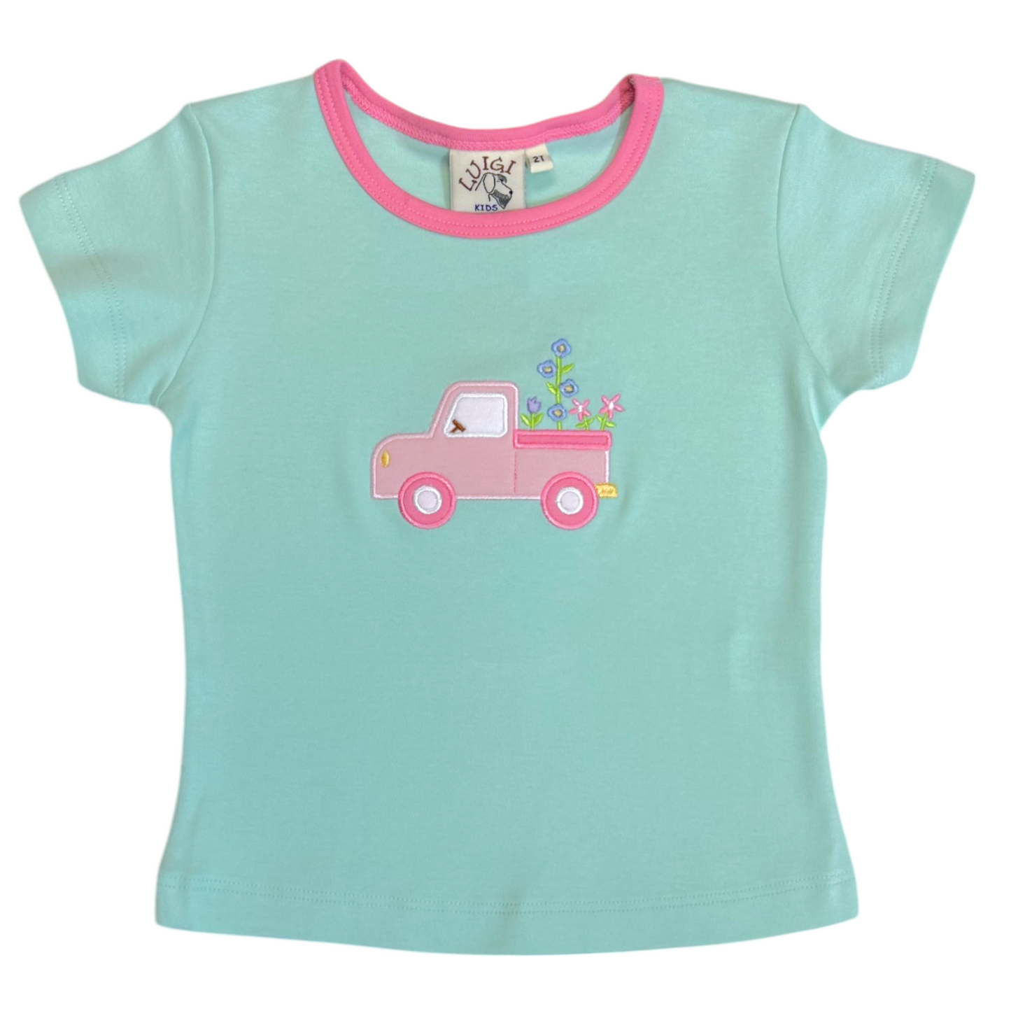 Luigi Truck With Flowers Applique Cap Sleeve Top