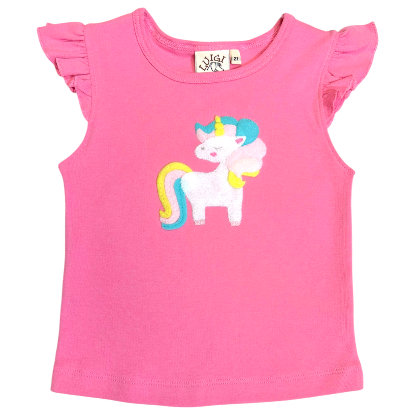 Luigi Unicorn Hand Applique Flutter Sleeve Top