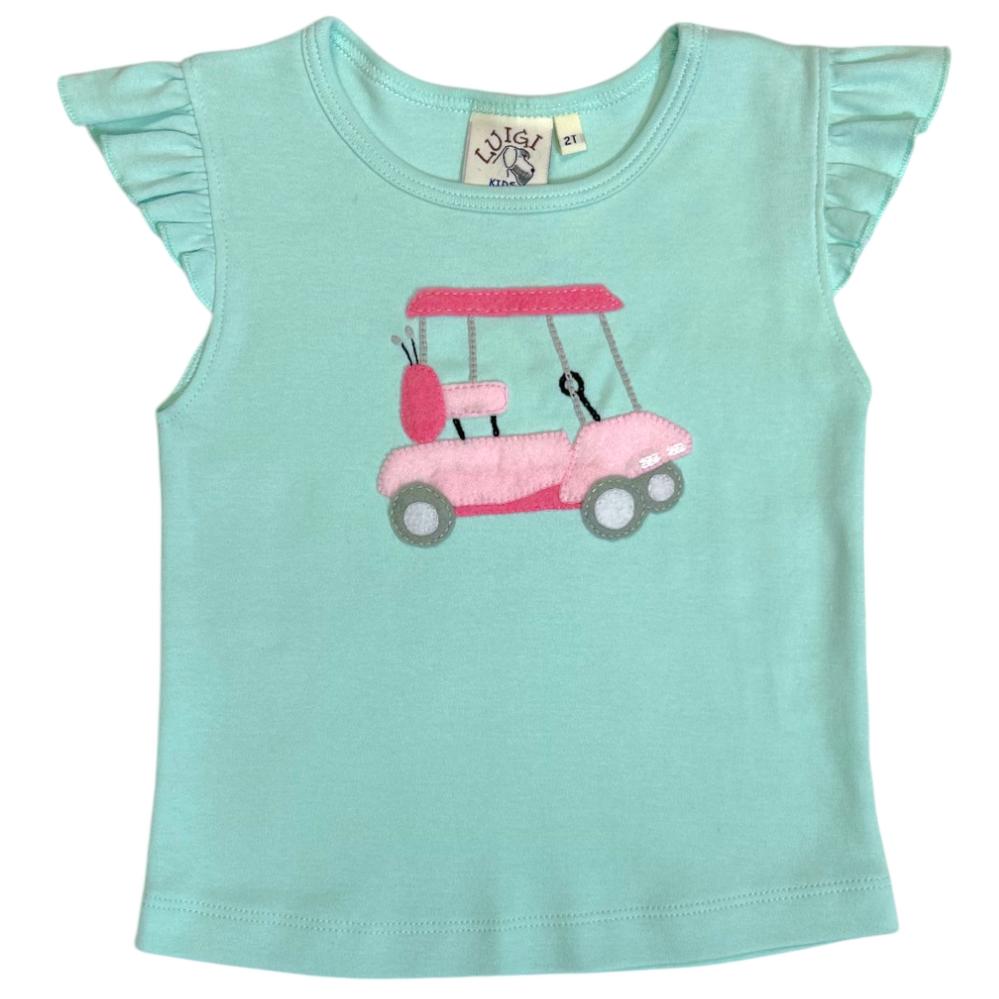 Luigi Golf Cart Hand Applique Flutter Sleeve Top