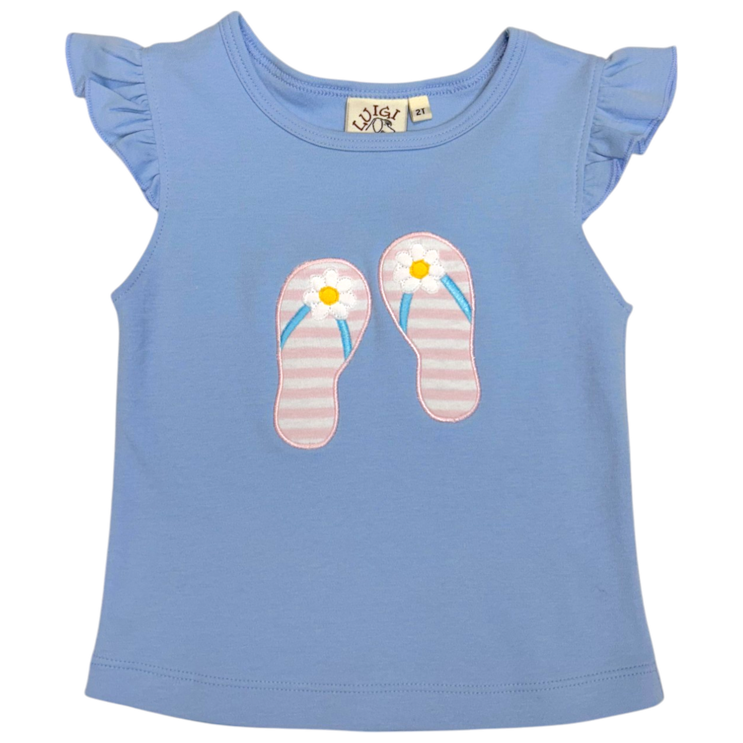 Luigi Flip Flops Applique Flutter Sleeve T-shirt