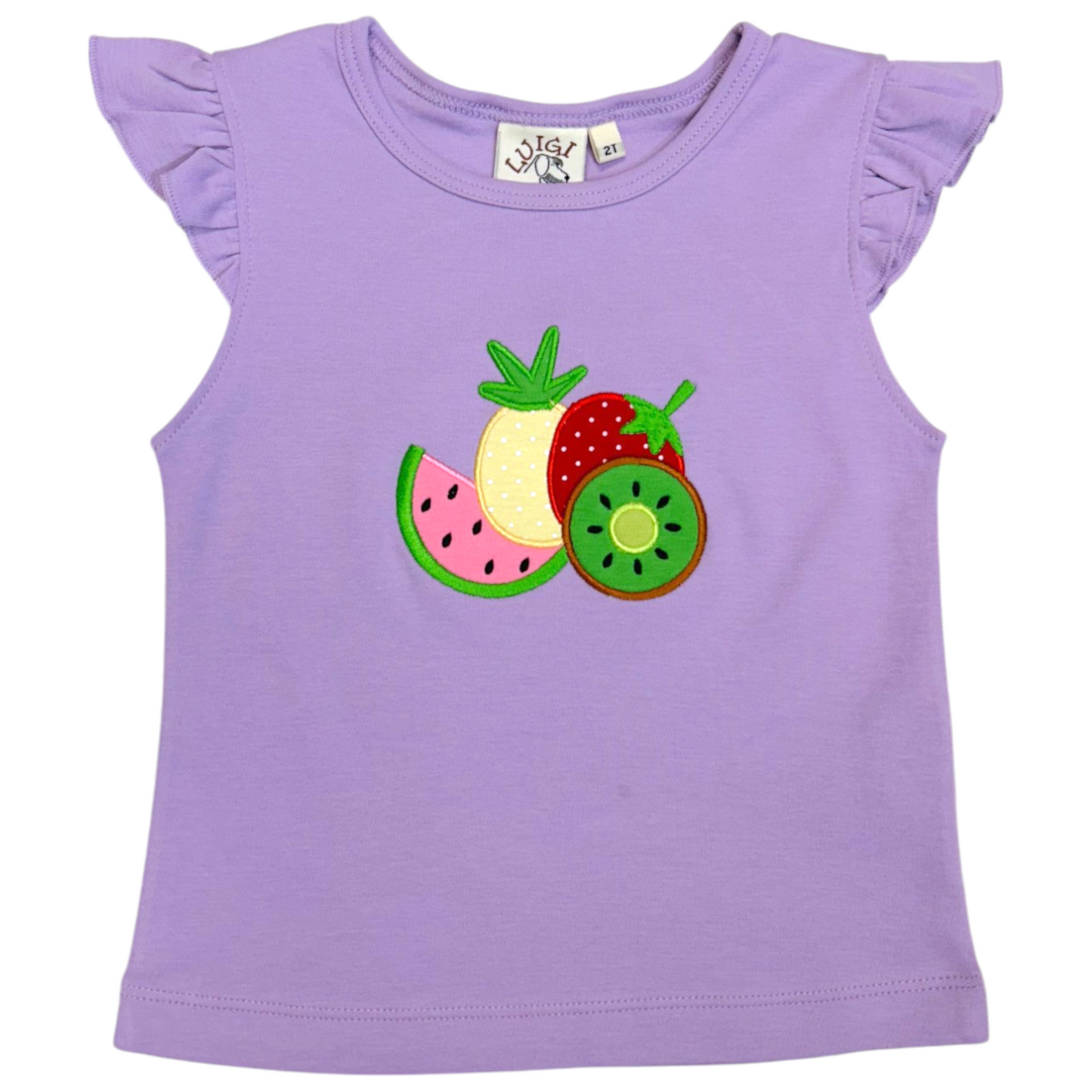 Luigi Fruit Medley Applique Flutter Sleeve Top