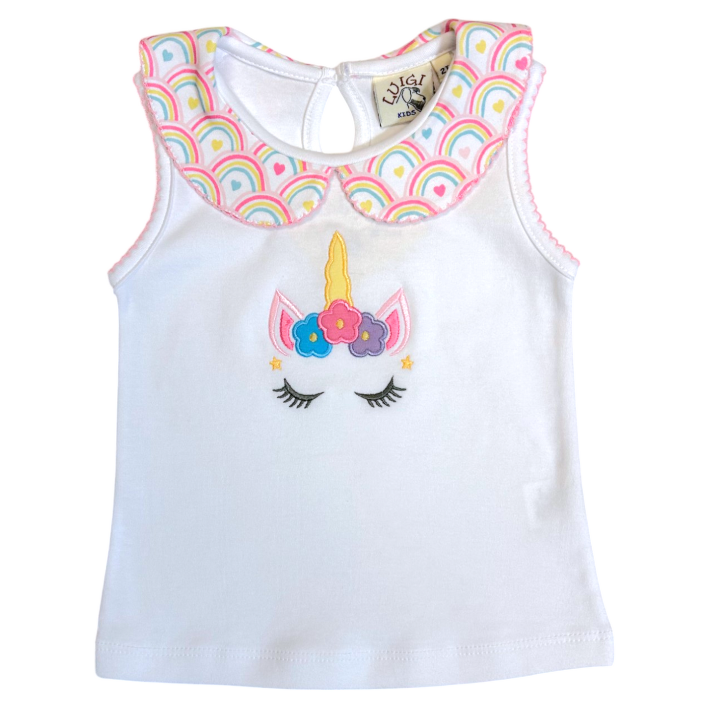 Luigi Unicorn Face Applique Collar Tank Top