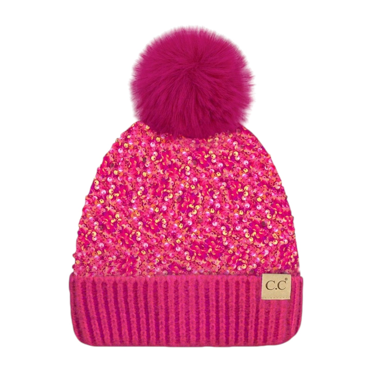 Truly Contagious Sequin Fur Pom Beanie