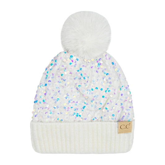 Truly Contagious Sequin Fur Pom Beanie