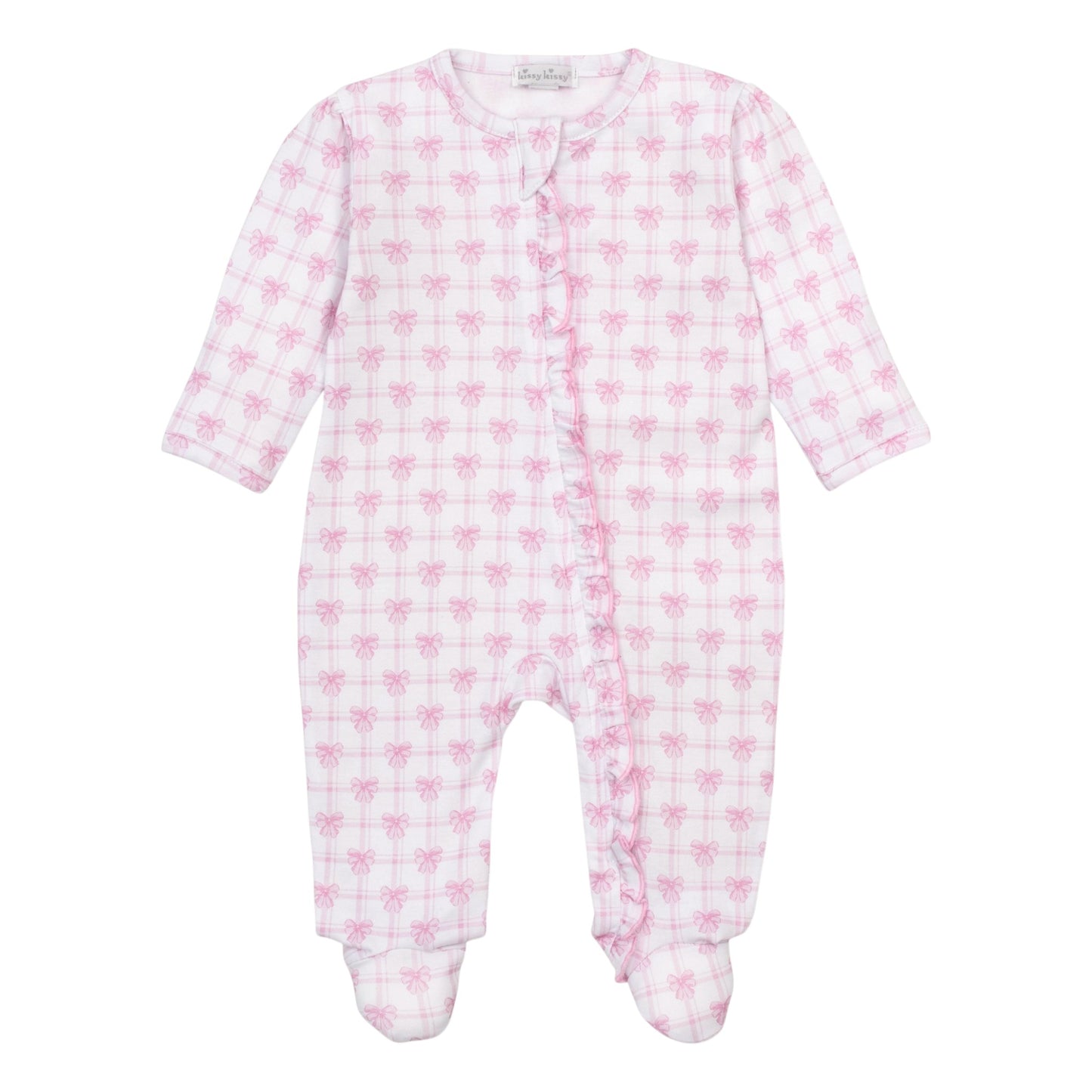 Kissy Kissy Windowpane Bows Zip Footie