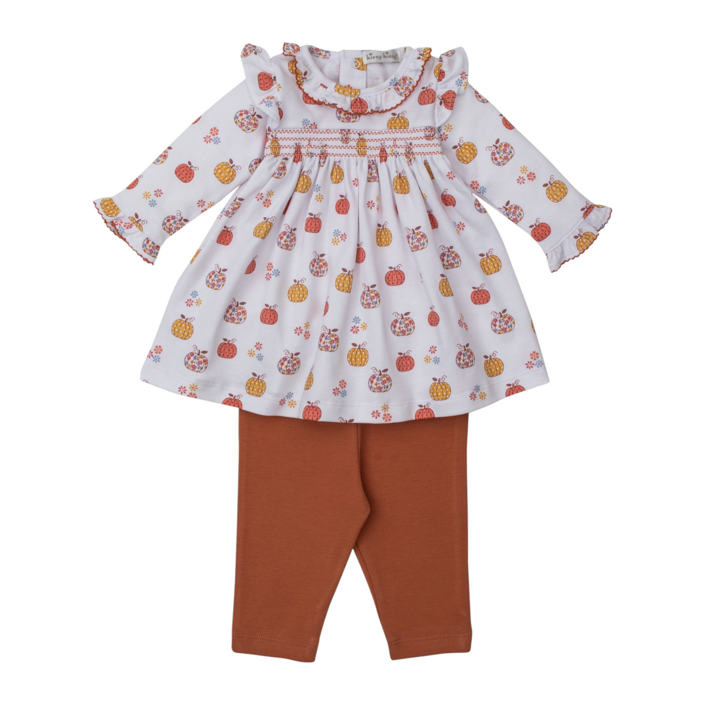 Kissy Kissy Patchwork Pumpkin Floral Smocked Dress Set