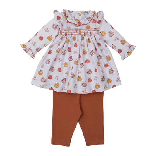 Kissy Kissy Patchwork Pumpkin Floral Smocked Dress Set